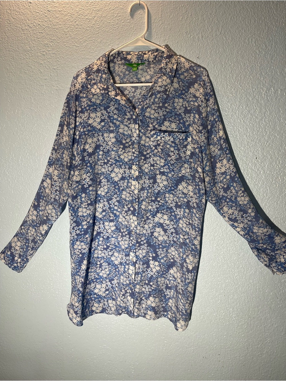 dip Blue and White Floral Long-Sleeve Tunic